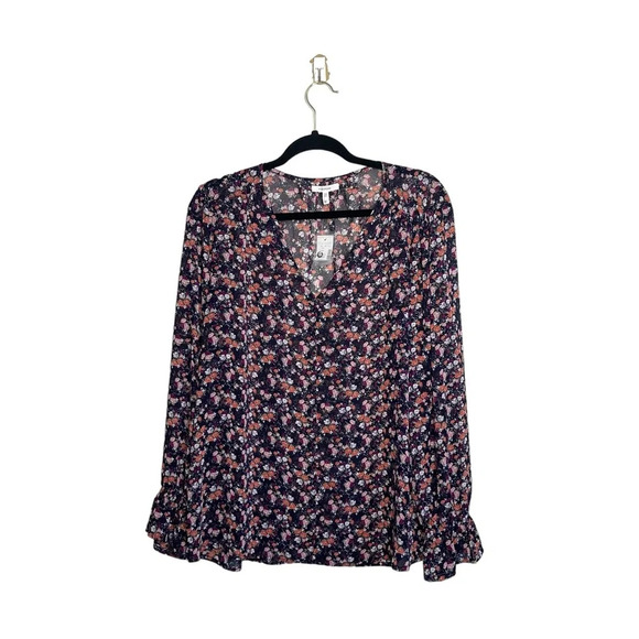 Maurices Blouse Black Pink Ditsy Floral V-neck Button Front NWT Medium Women’s - Picture 10 of 10